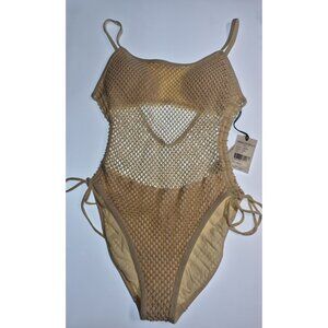 Robin Piccone Pua One Piece Swimsuit Size 8 Beige Tropical Designer Swimwear